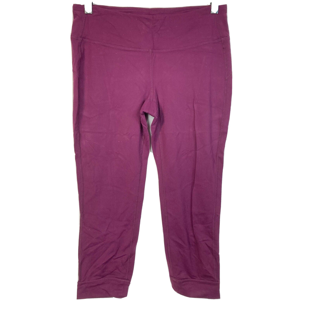 Athleta Leggings Womens M Plum Knit Stretch Lattice Back Hem Capri Athletic